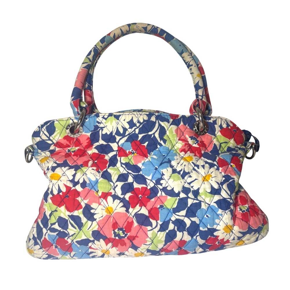 Vera Bradley Summer Cottage Floral Quilted‎ Cotton Satchel Handbag Blue Red Pink